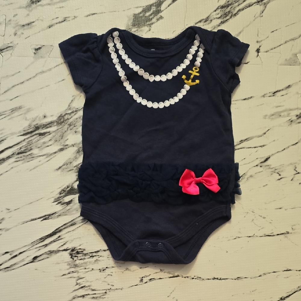 Navy Blue Bodysuit with Pink Bow